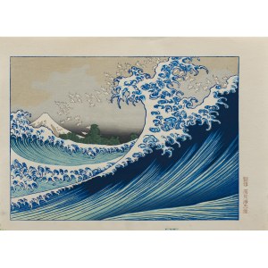 Katsushika Hokusai (1760-1849), Góra Fuji widziana z oceanu (Odwrócona fala Hokusaia), z serii: Sto widoków Góry Fuji, wyd. Takamizawa, Tokio/Japonia, okres Showa, ok. 1960 r.