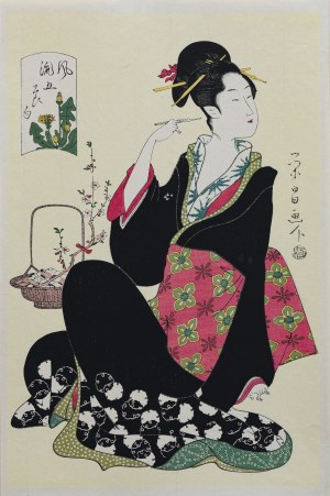 Chokosai Eisho (aktywny ok. 1790 r.), Młoda kobieta na Hinamatsuri, wyd. Yamada Shoin, Japonia, okres Showa, ok. 1970 r.