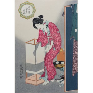 Utagawa Kunisada (1786 - 1864), Piękność zapalająca latarnię, wyd. Adachi, Japonia, okres Showa, ok. 1970 r.