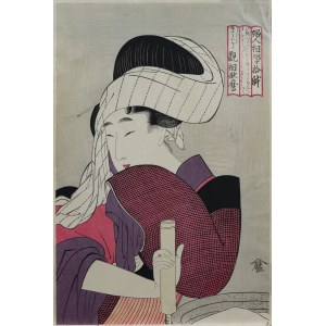 Kitagawa Utamaro (1753-1806), Piękność z młynkiem do mielenia, z serii: Dziesięć fizjonomicznych aspektów kobiet, Japonia, okres Showa, ok. 1970 r.