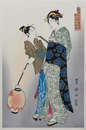 Utagawa Toyokuni I (1769 - 1825), Dwie kobiety z latarnią, z serii: Siedem epizodów z życia Komachi, wyd. Yamada Shoin, Japonia, okres Showa, ok. 1970 r.