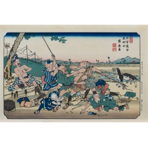 Keisai Eisen (1790 - 1848), Iwamurata, z serii: Sześćdziesiąt dziewięć stacji Kiso Kaido, wyd. Nihon Hanga Kenkyujo, Japonia, okres Showa, lata 1960 -1970