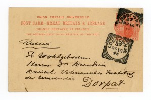 Postcard sent from London to Dorpat / Tartu, Estonia, 1895 (591)