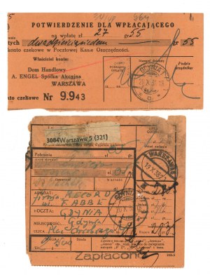 Two transfers with surcharge stamps Gdynia and Warsaw, 1938 (927)