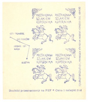 Horse post along the route of Nicolaus Copernicus 1972, sheet of commemorative horse post stickers (932)