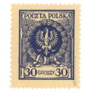 Orzeł w wieńcu 30 gr, znaczek w barwie fioletowoniebieskiej, 1924. Gwarancja (943)