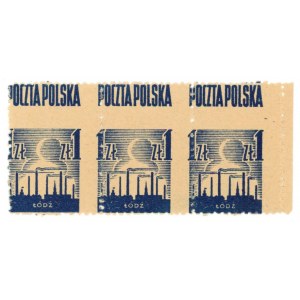 Wydanie łódzkie 1945, pasek z silnie przesuniętą perforacją w pionie - napis POCZTA POLSKA na górze (960)