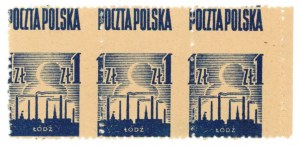 Lodz issue 1945, strip with heavily offset perforation vertically - inscription POCZTA POLSKA on top (960)