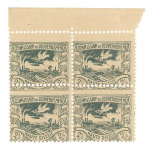 Upper Silesia, definitive issue of the Governing Commission, 1920. quadruple block with offset perforation (962)