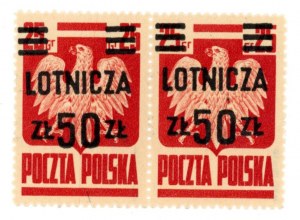 Reprint air issue, 1947. pair of stamps for 50 zl./25 gr. in red, with an error on the stamp (968)