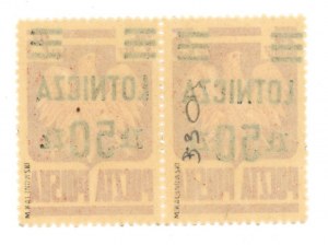 Reprint air issue, 1947. pair of stamps for 50 zl./25 gr. in red, with an error on the stamp (968)