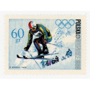 Zimowe Igrzyska Olimpijskie w Grenoble, 1968. Znaczek z błędem otwarte O w GRENOBLE (974)