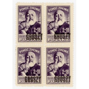 Brat Albert 1947/50, wydanie z dopłatą na pomoc zimową, czworoblok znaczków za 2+18 zł z nadrukiem GROSZY (979)