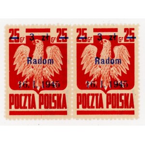 Wyzwolenie 10 miast, 1945 - Radom. Parka znaczków z błędem na znaczku na znaczku z lewej (981)