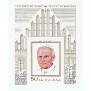 Wizyta papieża Jana Pawła II w Polsce 1979, blok z błędem ścięty szeryf litery T w ŚWIĘTEGO (986)