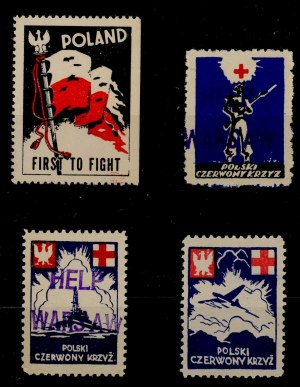 WWII, Polish charity and propaganda stickers (4 pcs.) (1006)