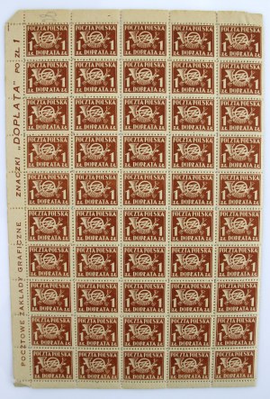 Part of a 1 zloty surcharge stamp sheet, 1949 (1102)