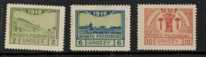 Przedbórz, issue II, set of 3 unstamped stamps with understamps. Berbeka guarantees and description. Fi. 3,5,6 - serrated. (1397)