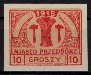 Przedbórz issue II. Stamp not serrated for 10 pennies. Guarantee (1381)