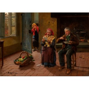 MICHELE GARINEI (Firenze 1871 - Sesto Fiorentino 1960), Interior with farmers