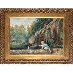 ETTORE ROESLER FRANZ (Roma 1845 - 1907), Child playing in Villa D'Este