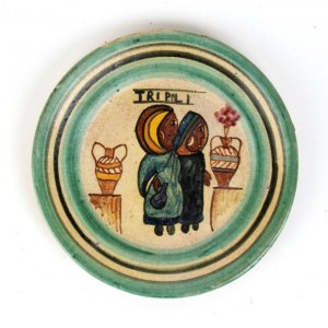 ANONIMO, Plate from Tripoli fair with women and amphoras
