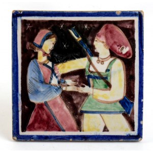RICHARD DÖLKER (Schönberg 1896 - Kohlgraben 1955), Tile decorated with decoration of characters in Sardinian costumes