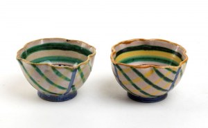 MANIFATTURA MARCINA, Set of two small cups with sailing ship decoration
