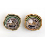 MANIFATTURA MARCINA, Set of two small cups with sailing ship decoration