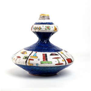 ANDREA D'ARIENZO (Vietri 1911 - 1995), Blue and white vase with decorations