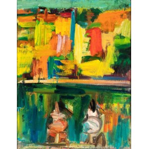 ENNIO MORLOTTI (Lecco 1910 - Milano 1992), Lavandaie sull'Adda - Studio n. 2