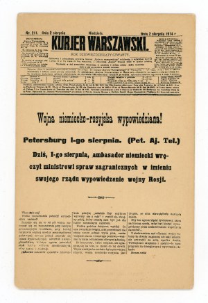 Warsaw Courier postcard dated August 2, 1914. (608)