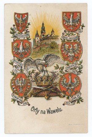 Patriotic postcard - Herby. Eagles on the Wawel Castle (1174)