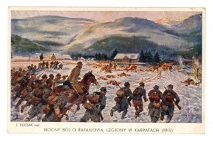 Patriotic postcard - Night Battle for Rafaelova. Legions in the Carpathian Mountains, 1915. mal. J. Kossak (1837)