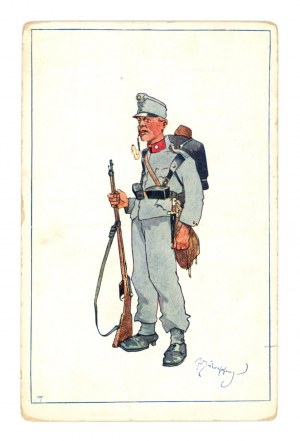 Art postcard - Soldier of the Austro-Hungarian army. Caricature (2079)