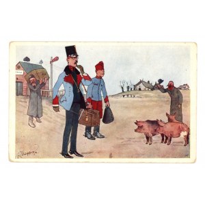 Pocztówka artystyczna - Żołnierz armii austro-węgierskiej. Karykatura (2081)