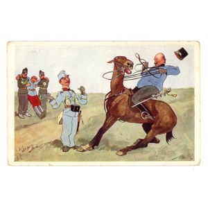 Pocztówka artystyczna - Żołnierz armii austro-węgierskiej. Karykatura (2082)