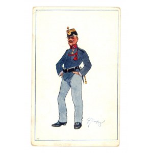 Pocztówka artystyczna - Żołnierz armii austro-węgierskiej. Karykatura (2086)