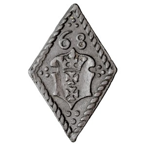 Gdansk, Token 1568, A.: Renaissance cartouche with the coat of arms of the city of Gdansk, in the field of the numeral 68, numerous ornaments in the form of dots, Rv: Fragment of the numeral.