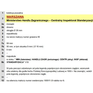 PRL, pieczęć Ministerstwo Handlu Zagranicznego - Centralny Inspektor Standaryzacji - tuszowa (294)