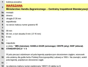 PRL, stamp Ministry of Foreign Trade - Central Inspector of Standardization - ink (294)