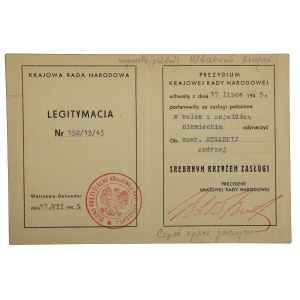 PRL, Legitymacja na Srebrny Krzyż Zasługi, 1945 (524)