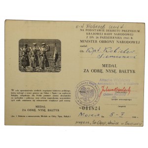 PRL, Medal Za Odrę, Nysę, Bałtyk z legitymacją, Ambasada w Moskwie 1946 (525)