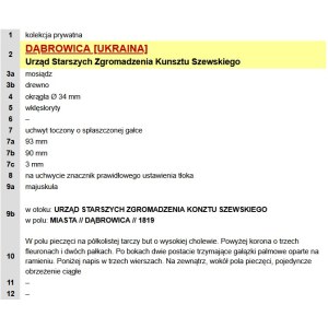 Pieczęć Urząd Starszych Zgromadzenia Kunsztu Szewskiego w Dąbrowicy 1819 (920)