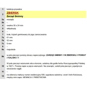 II RP, pieczęć Zarząd Gminny w Zbiersk (922)