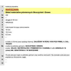 Pieczęć Skład Materiałów Piśmiennych Skoczyński i Drews, XIX w. (930)