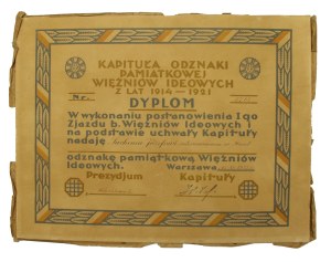 II RP, Diploma of Commemorative Badge of Former Ideological Prisoners - interned in Huszt (785)