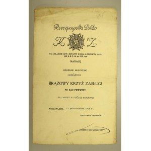 II RP, dyplom nadający Brązowy Krzyż Zasługi, dla sierżanta 1938 (788)