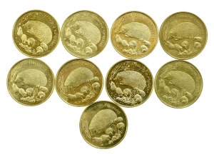 III RP, set of 2 gold 1996, Hedgehog. Total of 9 pcs. (207)
