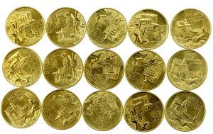 III RP, set of 2 gold 1997, Pieskowa Skala Castle. 15 pieces total. (210)